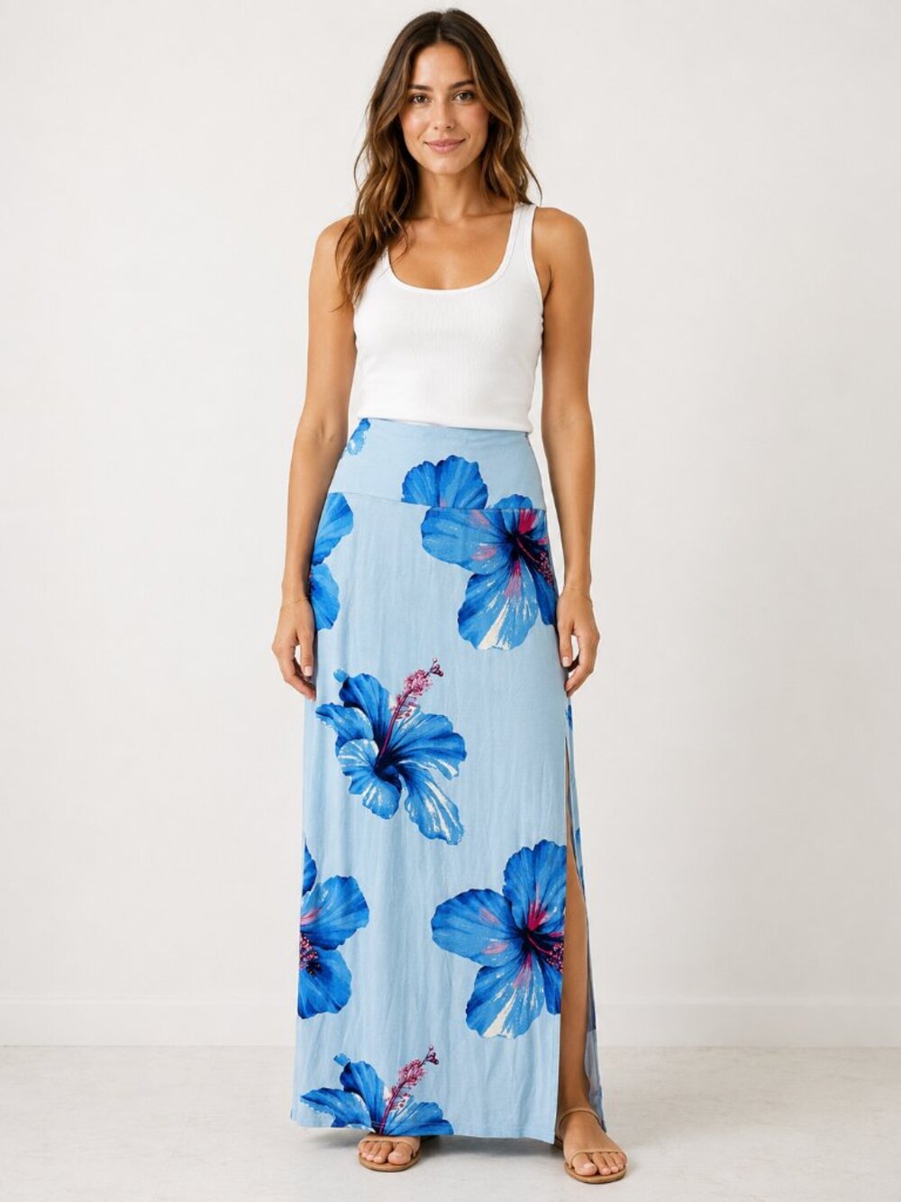 No Boundaries Blue Hibiscus Floral Convertible Maxi Skirt Dress L 12-14